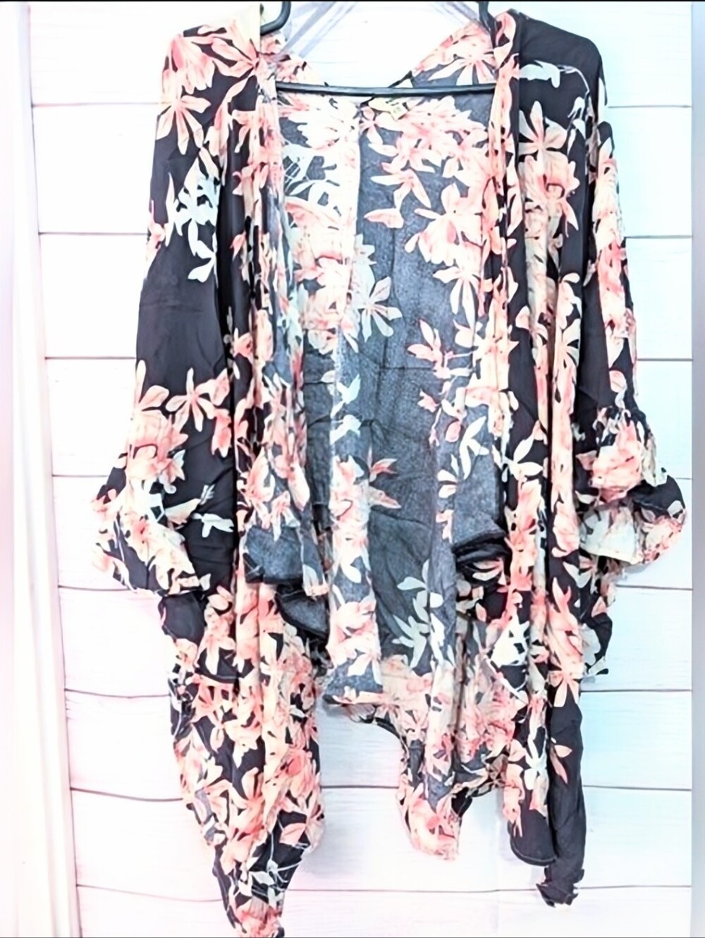Entro Open Front Floral Kimono Swimsuit Cover with Peach Blooms Size Small